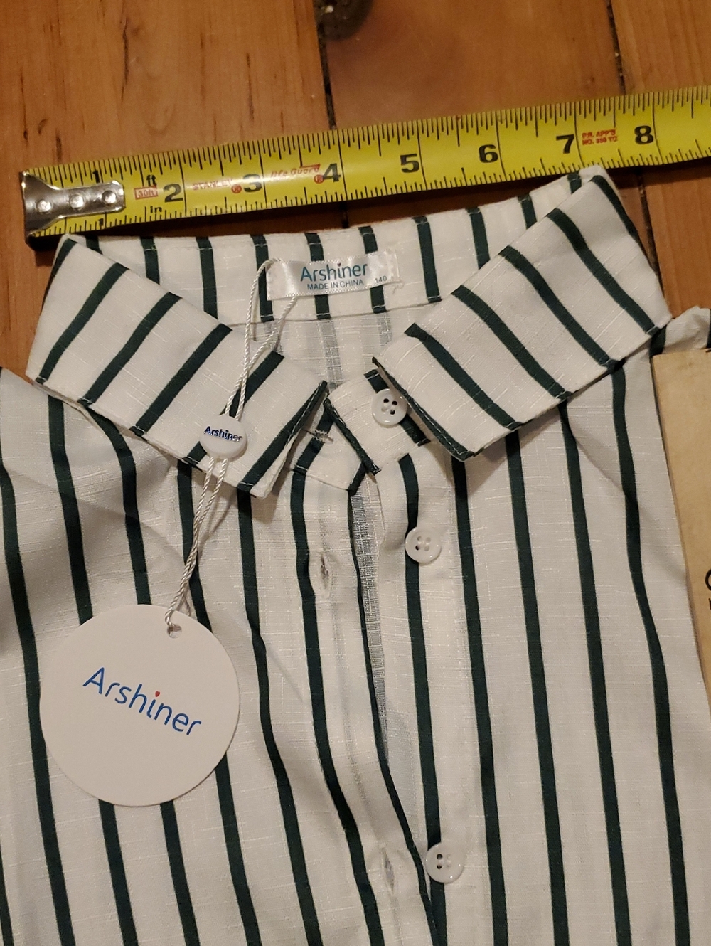 ARSHINER  NWT Striped Button-Up Shirt  in White & Dark Green Girls Size 10 - Picture 6 of 13
